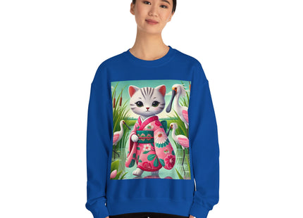 Geisha Kitten Strolls Among the Spoonbills  Unisex Heavy Blend™ Crewneck Sweatshirt