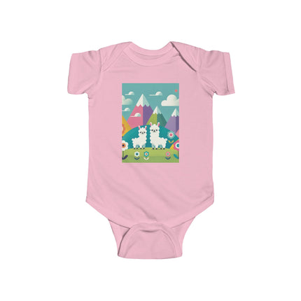 Alpine Alpaca Adventure Baby Bodysuit – Whimsical Andes Alpaca Mountain Design