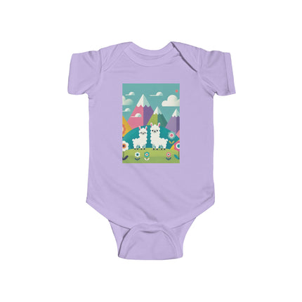 Alpine Alpaca Adventure Baby Bodysuit – Whimsical Andes Alpaca Mountain Design