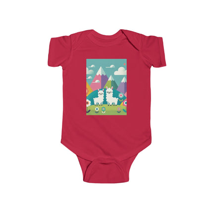 Alpine Alpaca Adventure Baby Bodysuit – Whimsical Andes Alpaca Mountain Design