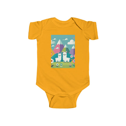 Alpine Alpaca Adventure Baby Bodysuit – Whimsical Andes Alpaca Mountain Design