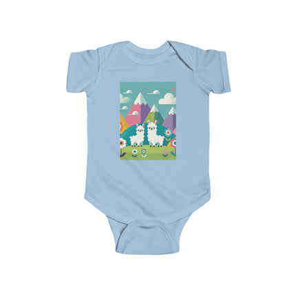 Alpine Alpaca Adventure Baby Bodysuit – Whimsical Andes Alpaca Mountain Design
