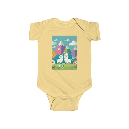 Alpine Alpaca Adventure Baby Bodysuit – Whimsical Andes Alpaca Mountain Design