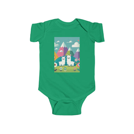 Alpine Alpaca Adventure Baby Bodysuit – Whimsical Andes Alpaca Mountain Design