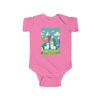 Alpine Alpaca Adventure Baby Bodysuit – Whimsical Andes Alpaca Mountain Design