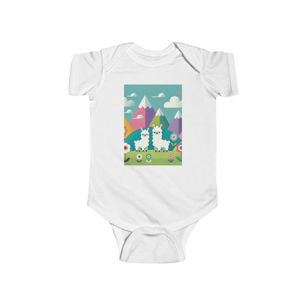 Alpine Alpaca Adventure Baby Bodysuit – Whimsical Andes Alpaca Mountain Design