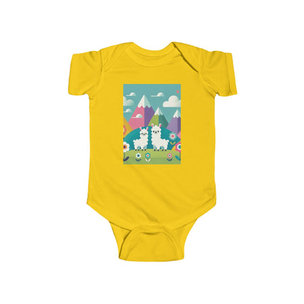 Alpine Alpaca Adventure Baby Bodysuit – Whimsical Andes Alpaca Mountain Design