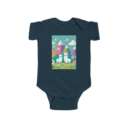 Alpine Alpaca Adventure Baby Bodysuit – Whimsical Andes Alpaca Mountain Design