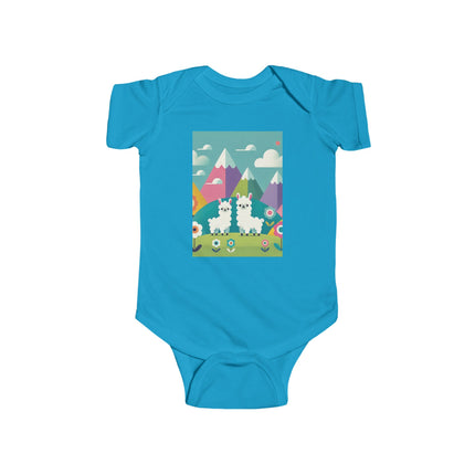 Alpine Alpaca Adventure Baby Bodysuit – Whimsical Andes Alpaca Mountain Design