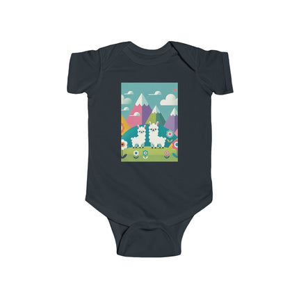 Alpine Alpaca Adventure Baby Bodysuit – Whimsical Andes Alpaca Mountain Design