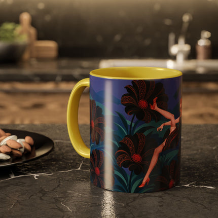 🖤🌺 The Midnight Floral Acrobat Colorful Mug – Art Deco Fashion Whimsy