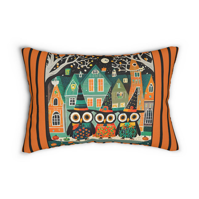 Night of the Trick-or-Treating Owlets Spun Polyester Lumbar Pillow