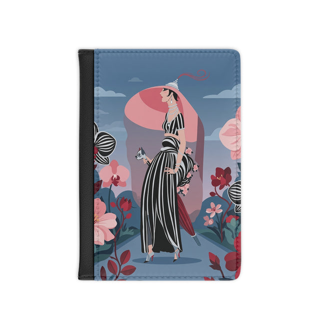 🌸🖤 The Striped Orchid Promenade Passport Cover – Art Deco Floral Fashion