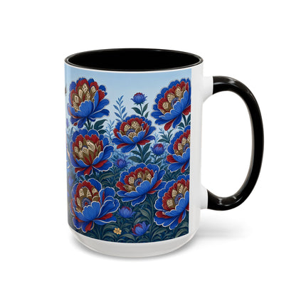 💙🌺 The Sapphire Blossom Garden Dancer Colorful Mug – Art Deco Fashion Fantasy