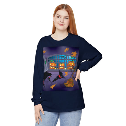 Whimsical Halloween Mischief Unisex Garment-dyed Long Sleeve T-Shirt