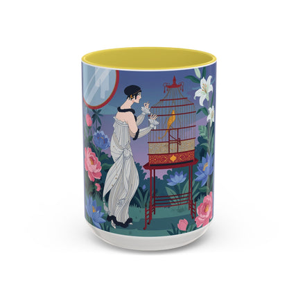 Whispers to the Golden Songbird Colorful Mugs – Art Deco Garden Elegance