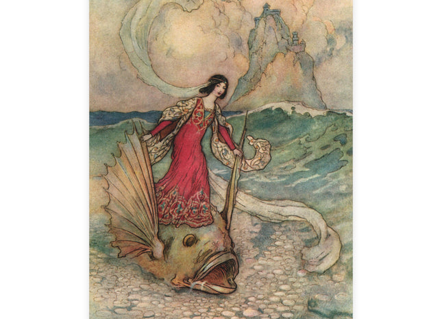 Rita Rides on the Dolphin by Warwick Goble Postcards (envelopes included) - Bundles of 10, 30, 50 Pieces