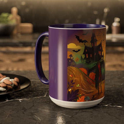 🌙🎃 The Scarecrow Of Haunted Hollow Colorful Mug – Whimsical Halloween Mystery
