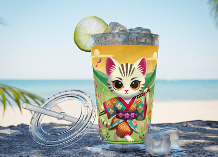 Samurai Kitten Sunsplash Tumbler with Straw, 16oz