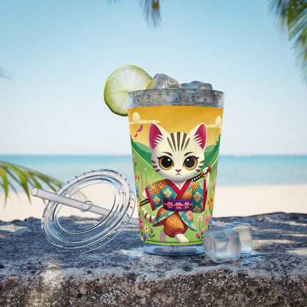 Samurai Kitten Sunsplash Tumbler with Straw, 16oz