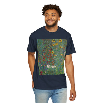 Farm Garden with Sunflowers by Gustav Klimt Unisex Garment-Dyed T-shirt