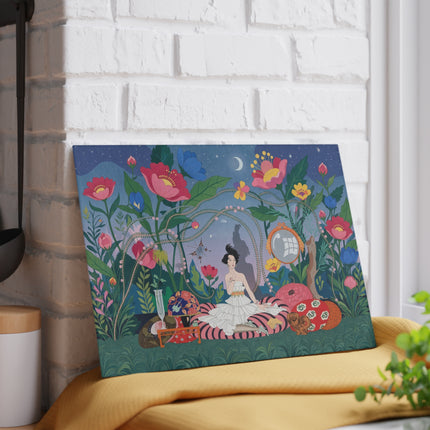 🌙🌺 The Moonlit Garden Reverie Glass Cutting Board – Art Deco Floral Fantasy