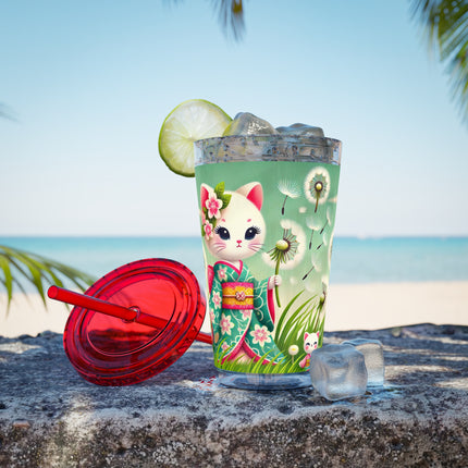 Geisha Kitten and the Dandelion Wish Sunsplash Tumbler with Straw, 16oz