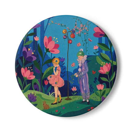 🌸🎈 The Garden Of Curious Companions Ceramic Coaster – Art Deco Floral Whimsy