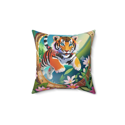 Majestic Tiger Cub Spun Polyester Square Pillow