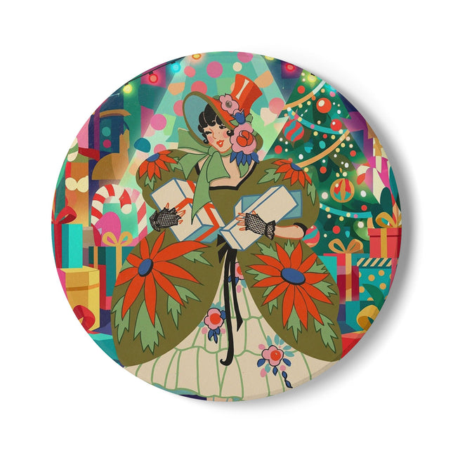 💌🎄 The Christmas Card Belle Ceramic Tile – Colorful Art Deco Holiday Fantasy