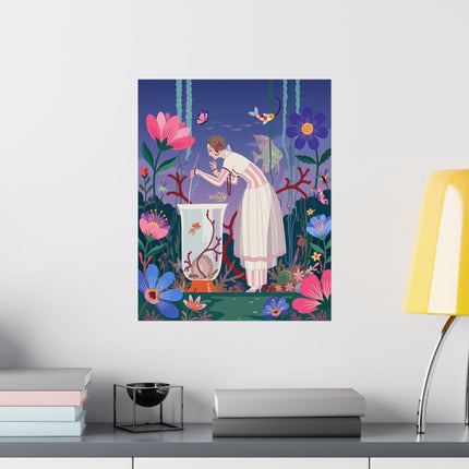 🐠🌸 The Lady Of The Enchanted Aquarium Matte Vertical Poster – Art Deco Underwater Whimsy