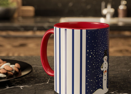 Snowman in Falling Snow Colorful Mugs (11oz, 15oz)