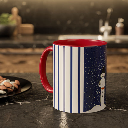 Snowman in Falling Snow Colorful Mugs (11oz, 15oz)