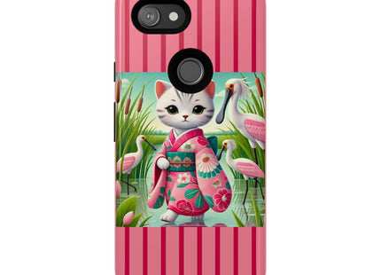 Geisha Kitten Strolls Among the Spoonbills Phone Cases