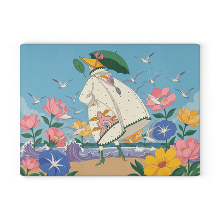 🌊🌸 The Lady Of The Seaside Garden Glass Cutting Board – Art Deco Coastal Fashion