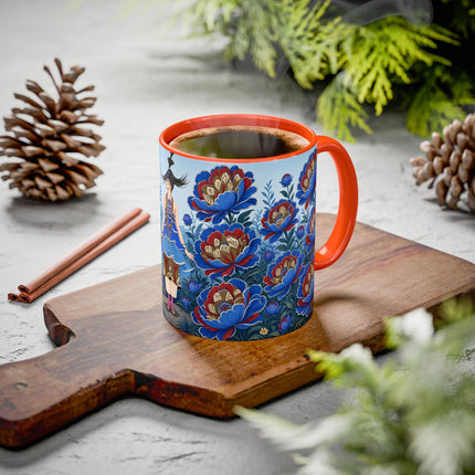 💙🌺 The Sapphire Blossom Garden Dancer Colorful Mug – Art Deco Fashion Fantasy