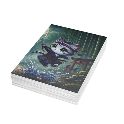 🐱🌕 The Moonlit Samurai Cat Greeting Card – Whimsical Bamboo Adventure