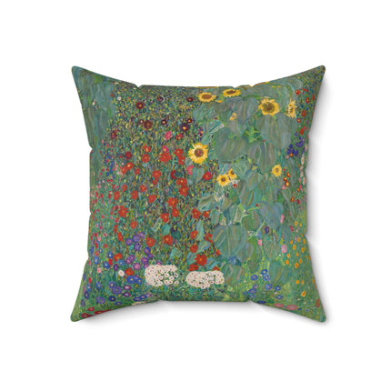 Farm Garden with Sunflowers by Gustav Klimt Spun Polyester Square Pillow