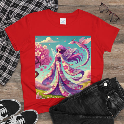 Petals in the Wind: The Kimono Fairy and the Sky Dragon Cotton Tee