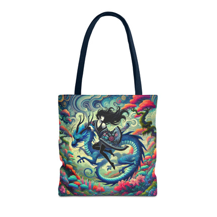 Mystic Guardian of the Sky Tote Bag – Warrior Fairy & Turquoise Dragon