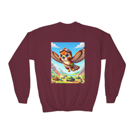 Red-Tailed Hawk in Battle Youth Crewneck Sweatshirt – Flight, Focus & Fearless Energy
