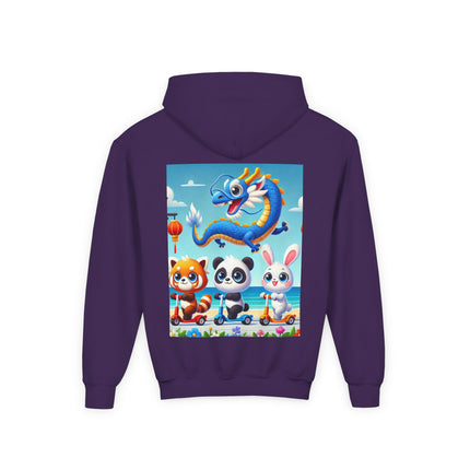 Seaside Scooter Friends Youth Hooded Sweatshirt – Coastal Fun & Playful Adventure