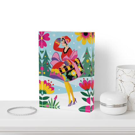🌸🎄 Christmas In The Winter Garden Acrylic Art Block – Whimsical Holiday Fantasy