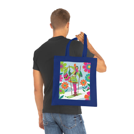 🎿🌸 The Winter Flower Adventurer Cotton Tote Bag – Colorful Skiing Fantasy