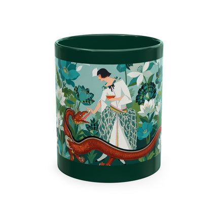 🐉🌿 The Lady & The Garden Dragon Ceramic Mug – Art Deco Botanical Whimsy