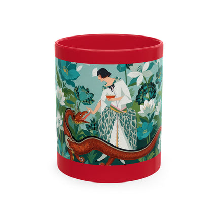 🐉🌿 The Lady & The Garden Dragon Ceramic Mug – Art Deco Botanical Whimsy