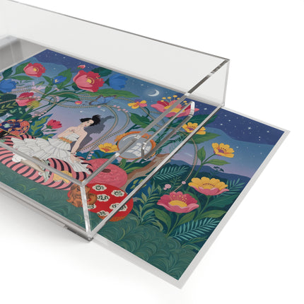 🌙🌺 The Lady Of The Midnight Garden Acrylic Serving Tray – Art Deco Floral Reverie