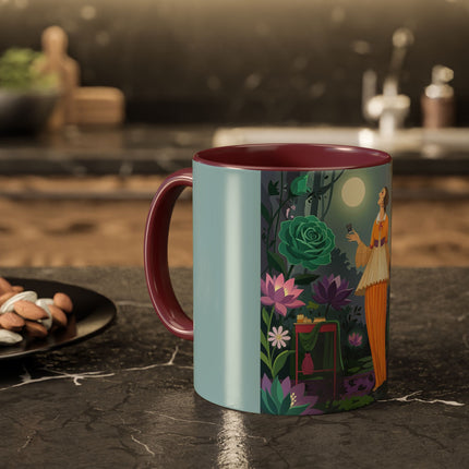 The Lady Of The Moonlit Garden Colorful Mugs – Art Deco Botanical Serenity