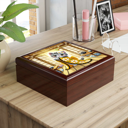 Playful Kitten in the Tea Room Jewelry Box