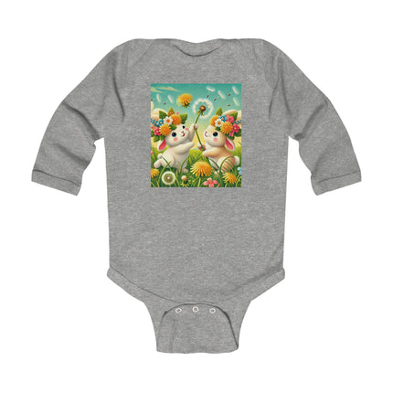 Springtime Bunny Friends Baby Long Sleeve Bodysuit – Playful Meadow Bunny Design